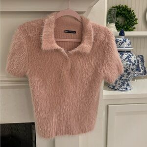 Zara Pink Fuzzy Sweater Shirt